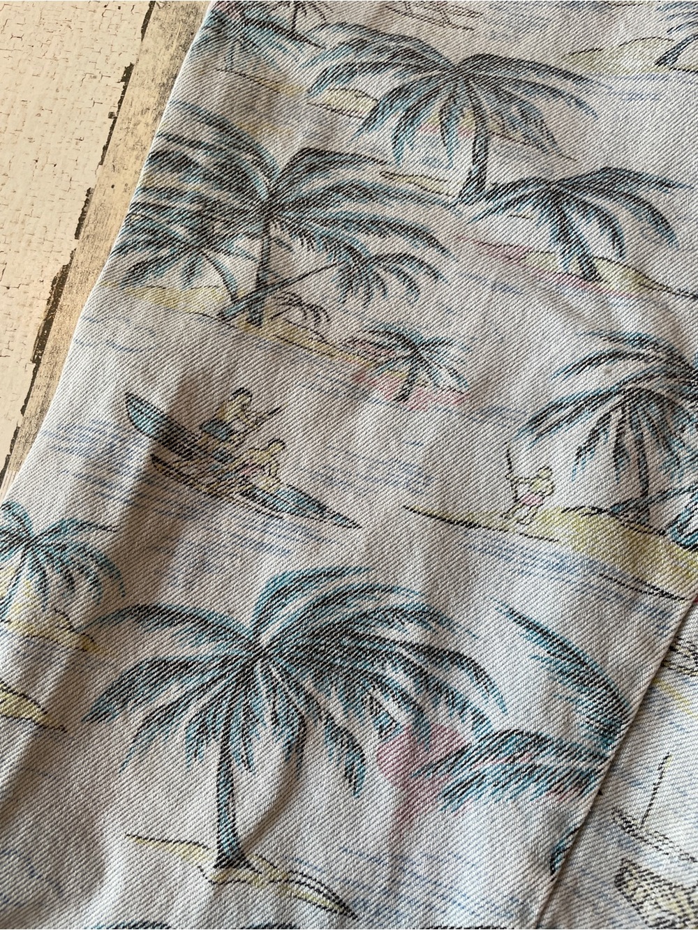 Vintage Jeans Light Blue Palm Print Hawaiian High Waisted Made in the USA SZ 28